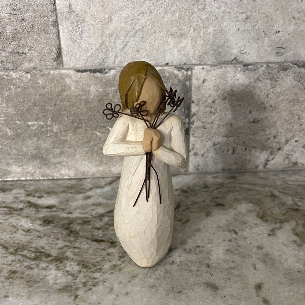 Willow Tree Sculpture with Cream and Gold Hues